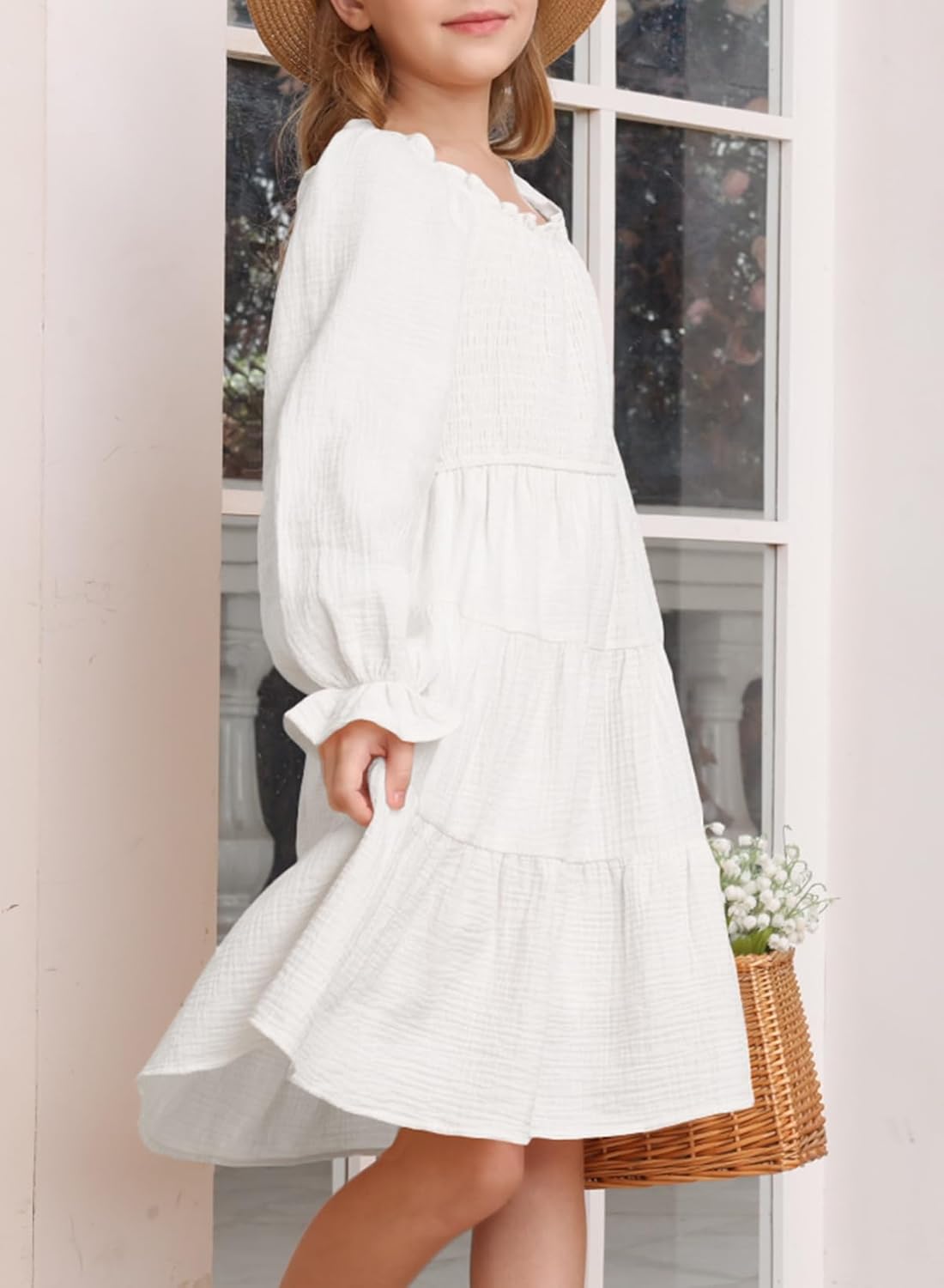 blibean Girls Cotton Long Sleeve Dresses Ruffled Boho Tiered Dress Size 6-15 Years - Image 3