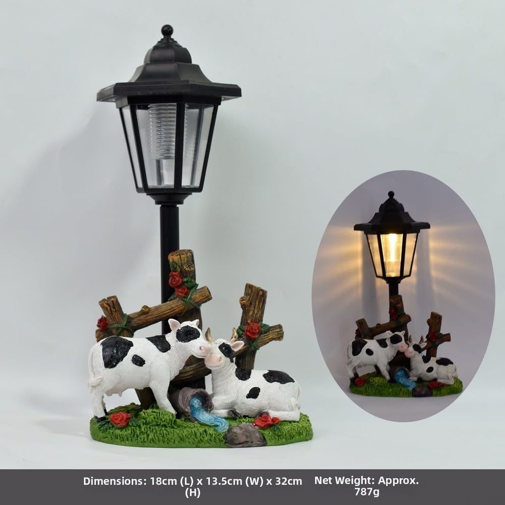 Fauhapyway Figura solare della mucca del patio del giardino con LED caldi