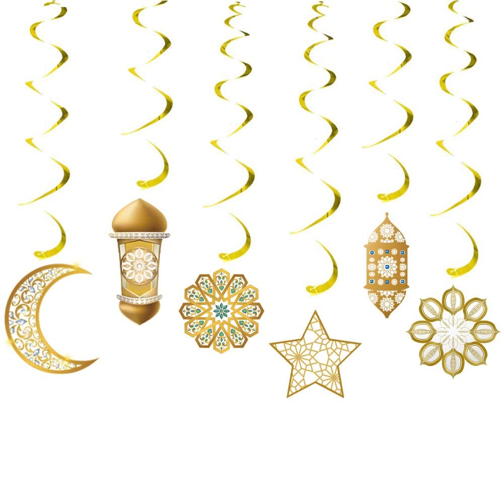 Dinntty As Shown Eid Mubarak Spiral Banner Ornament Hanging Swirl Star Moon Streamer For Home Ramadan Kareem Eid Party Decor Festival Supplies