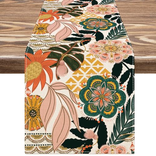 Boho Floral Table Runner Vintage Flower Tropical...
