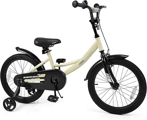 Miniatura 10 de BABY JOY Bicicleta para niños, bicicleta deportiva de 12 a 18 pulgadas con ruedas de entrenamiento extraíbles, asiento y manubrio ajustables, freno