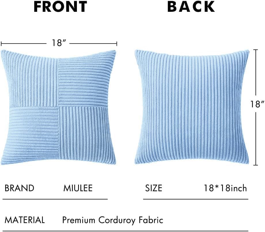 Image of MIULEE Light Blue Decorative Throw Pillow Covers 18x18 Inch for Couch Bed Sofa Pack of 2 Boho Farmhouse Throw Pillows Soft Cross Corduroy Patchwork Textured Cushion Cases