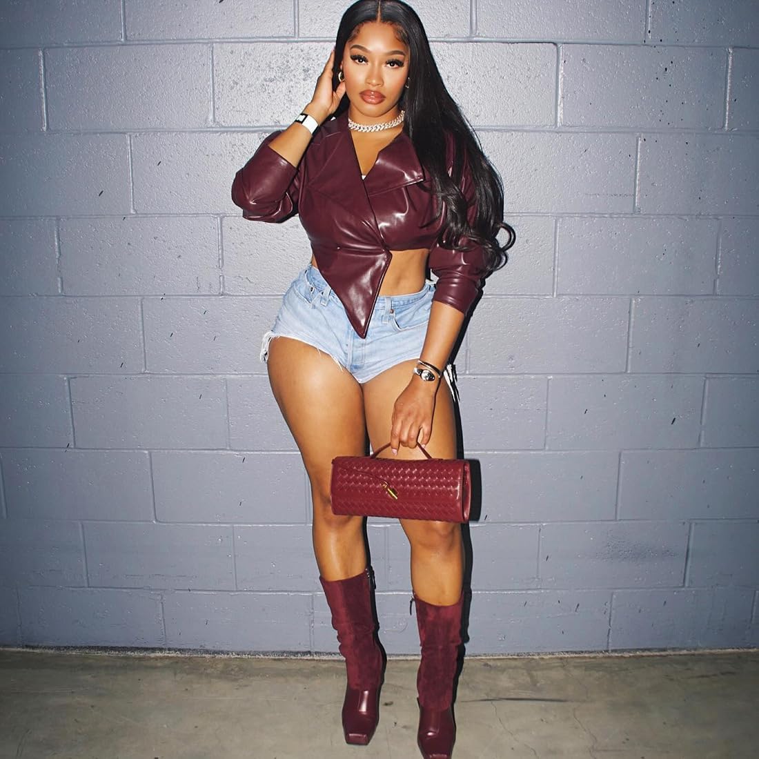 Women Faux Leather Jacket Long Sleeve Button Lapel V-Neck Irreguar Crop Jacket Lightweight Outwear Fall Women Coat - Image 3