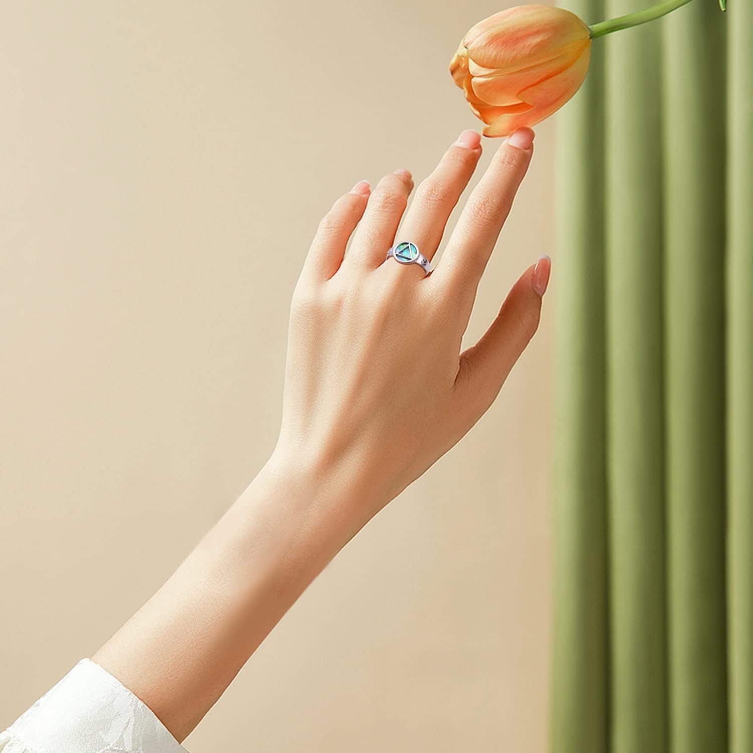 Yearace Alcoholics Anonymous Gifts 925 Sterling Silver AA Symbol Alcoholics Anonymous Jewelry Set Ring/Necklace/Bracelet/Anklet/Earrings for Women Men - Image 5