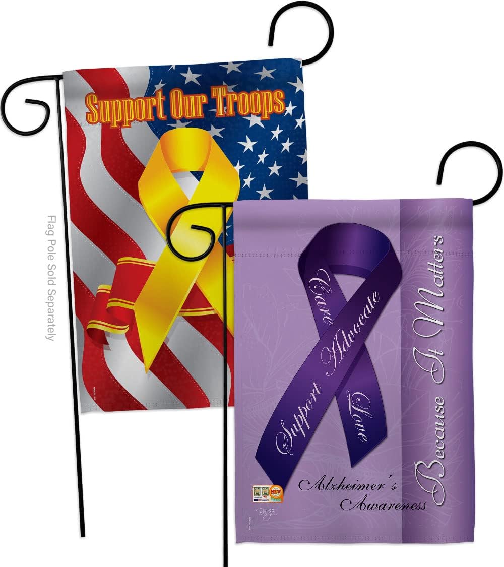 Alzheimers Garden Flags Pack Support Awareness Inspirational Survivor Ribbon Prevention Cancer Autism Breast BLM Our Troops Small Decorative Gift Yard House Banner Double-Sided Made In USA 13 X 18.5