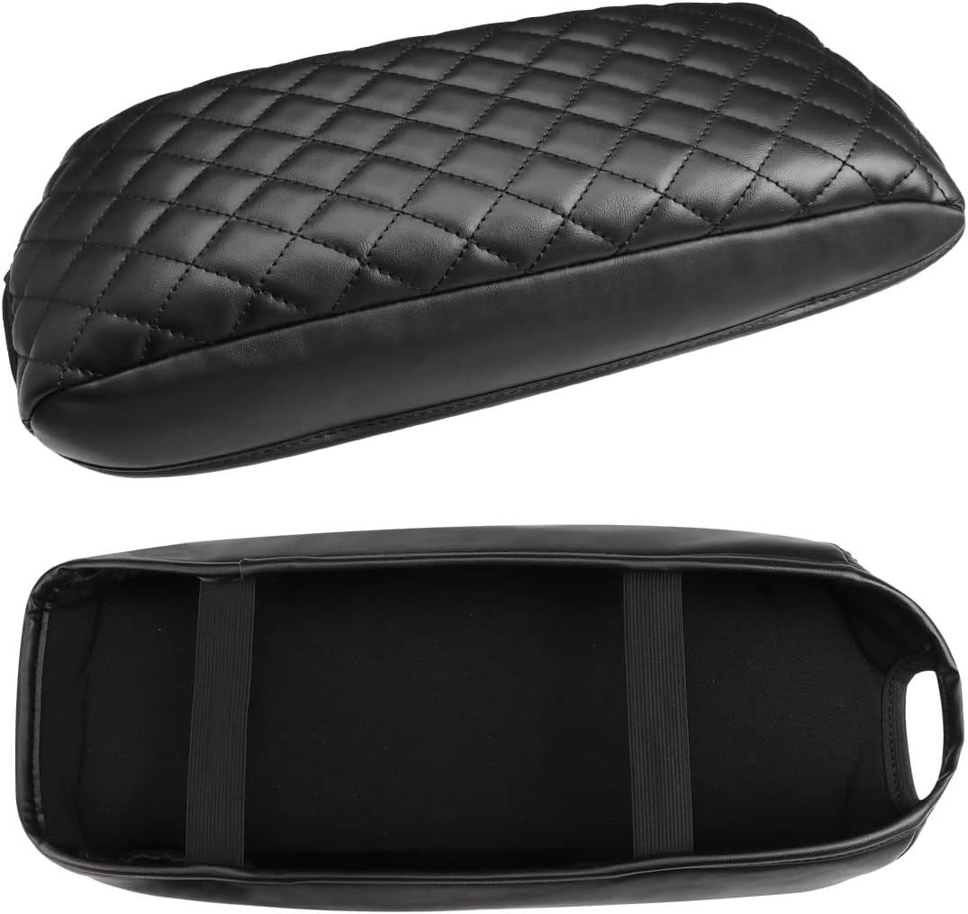 INTGET Car Center Console Armrest Cover for Kia Optima Accessories 2016 2017 2018 2019 2020 Leather Middle Console Arm Rest Box Lid Seat Cover Protector Cushion Saver (Black with Cushion)