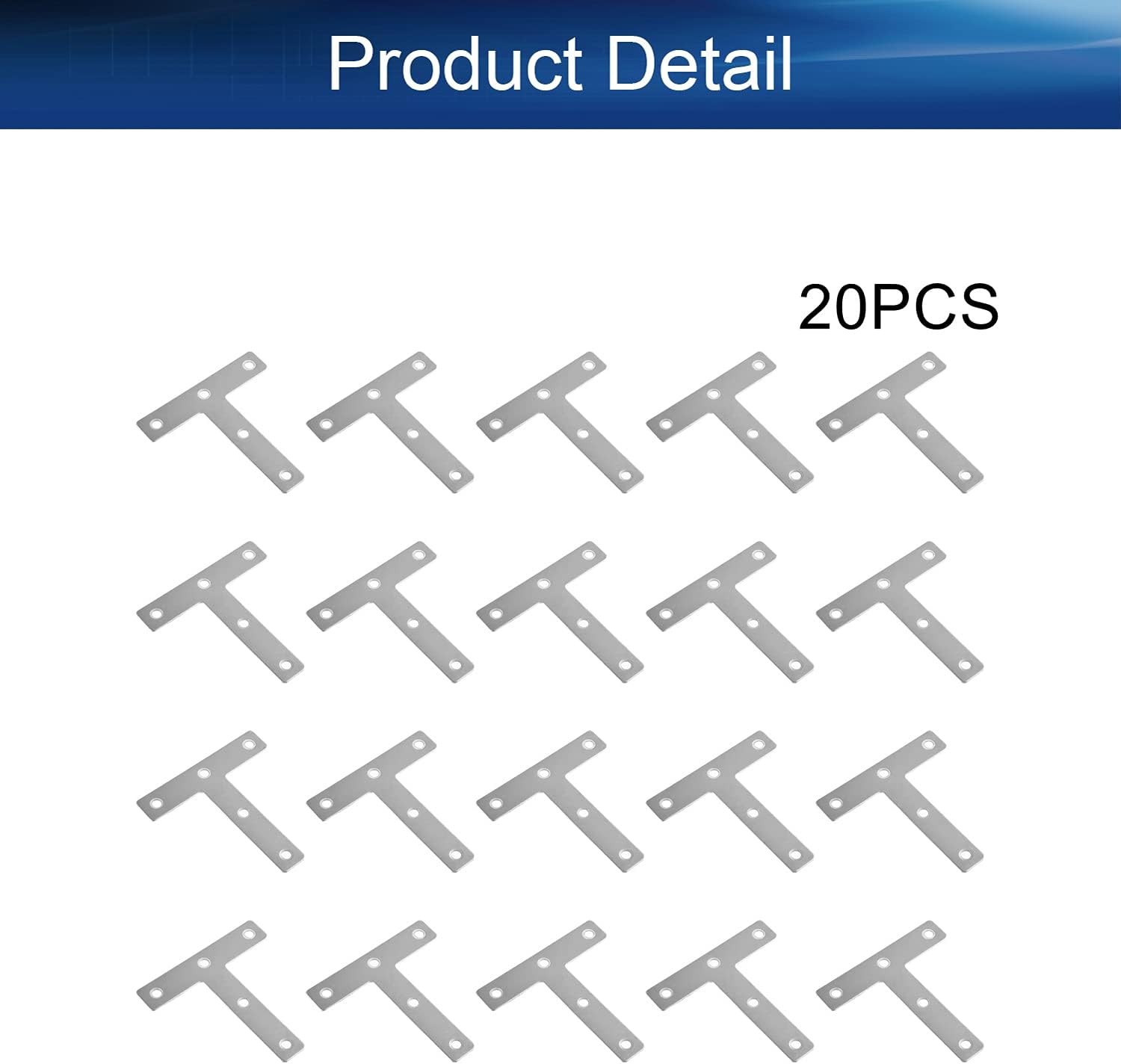 3.15"x 3.15"x 0.04"(LxWxT) Flat T Shape Repair Mending Plate Stainless Steel Joining Bracket Support Brace for Windows Screens 20Pcs