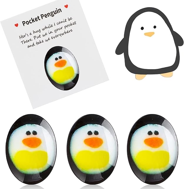 3 Pack Pocket Penguin Hug with Greeting Card, Mini Cute a Little Pocket Penguin Hug Decoration, Glass Penguin Keepsake Ornament, Special Encourage Pocket Toy Gift to Family, Friends, Strangers
