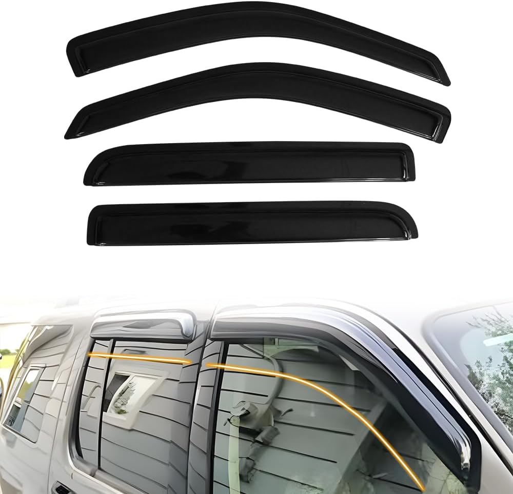 Tape on Window Visor Deflectors, Compatible with 2002-2010 Explorer SUV 2003-2005 Aviator, Acrylic Smoke Tinted Slim Style Window Rain Guards, Sun Wind Side Vent Visor Set, 4 Pieces