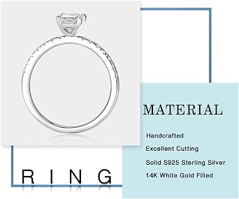 Moosea 1カラット エメラルドカット モアッサナイト 婚約指輪 レディース Dカラー Vvs1 クラリティ 人工ダイヤモンドリング 14k ホワイトゴールド バーメイユ 4プロング モアッサナイトリング レディース サイドストーン付き結婚指輪