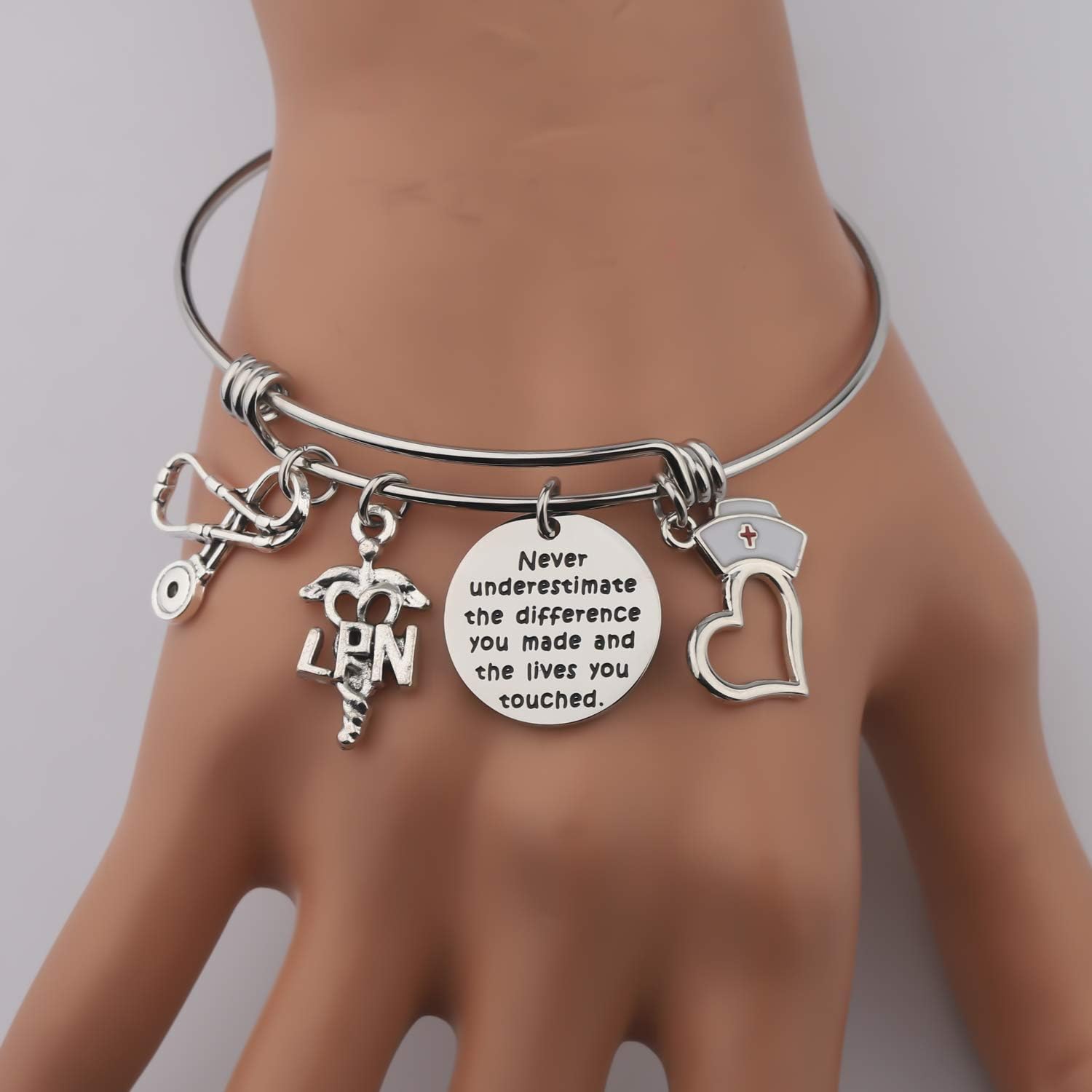 AKTAP Nurse Gift Licensed Nurse Practitioner Jewelry Underestimate The Difference You Made LPN Bangle Bracelet Gift Thank You Gift Retirement Gift For LPN (LPN Bangle Bracelet) image 4