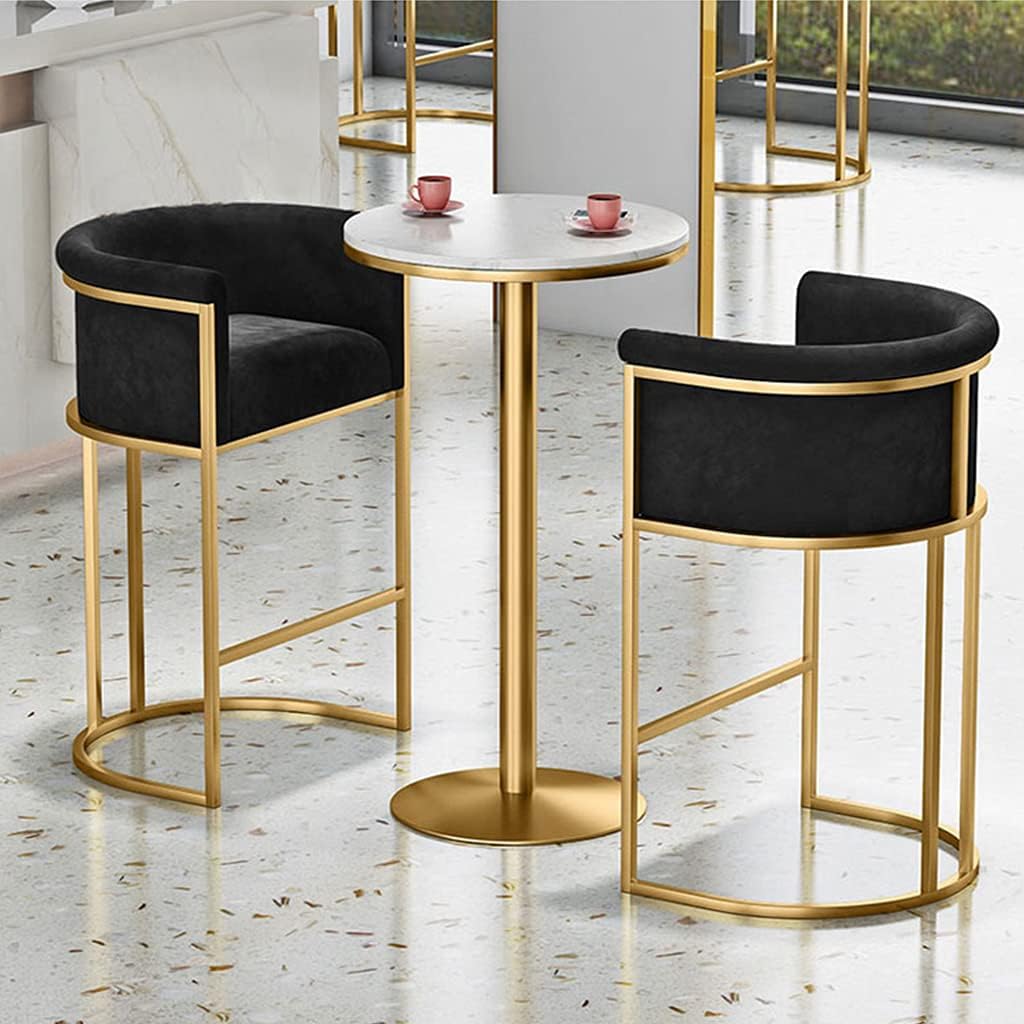 Outdoor Round High Bar Table, Marble Coffee Table Side End Table Durable Metal Frame, Small Space Tea Corner Table for Living Room Bedroom Patio Garden (Black 75cm(29.5in))