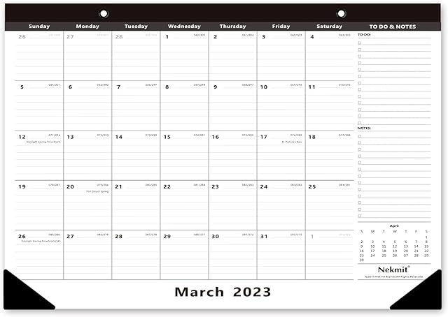 Nekmit Yearly Monthly Desk Pad Calendar 2023, Wall Calendar for Planning, Ruled Blocks, Black