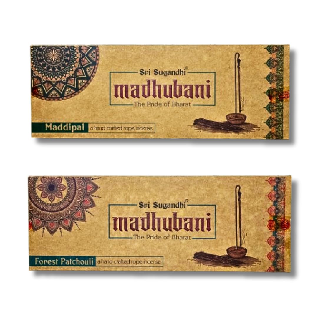 Madhubani Handcrafted Rope Incense Set with Stand | Maddipal & Forest Patchouli Fragrance | Bamboo-Free Masala Incense | Includes Iron Holder & Wooden Base | Traditional Craft | Pack of 2-picture-31
