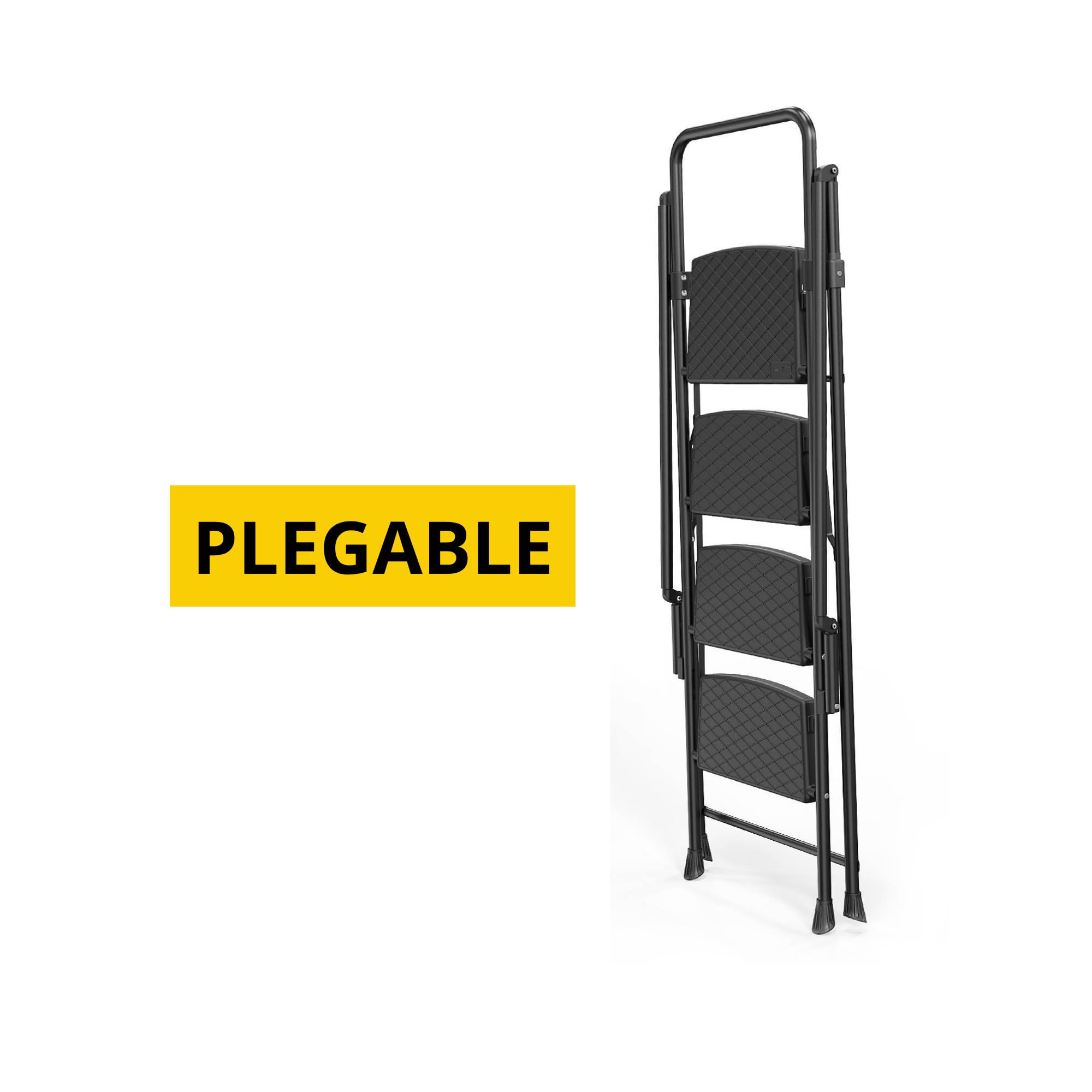 Homelux P19263 Escalera Plegable 4 Peldaños Anchos con Pasamanos – Peldaños de Polipropileno Antideslizantes con Estructura de Abeja – Escalera Hogar Segura y Compacta