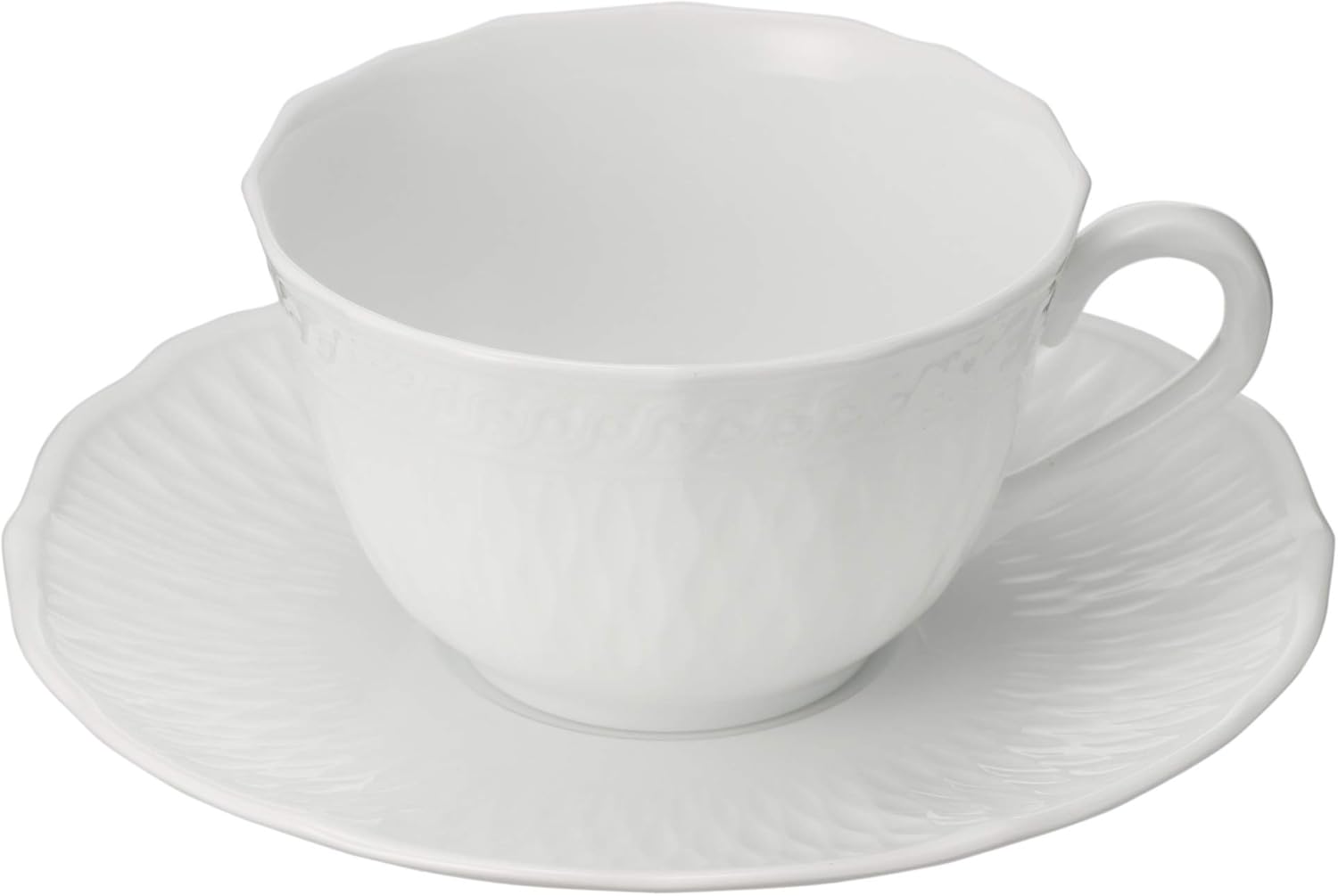 Noritake P94887/1655 Cup & Saucer (Pair Set) (For Coffee and Tea) 7.5 fl oz (215 cc), Shale Blanc, Microwave Safe, Dishwasher Safe, 2 Guests, Fine Porcelain (Premium White)