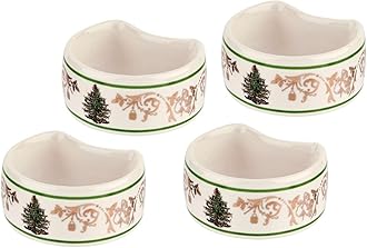 Spode Christmas Tree Gold 2.75" Napkin Ring (Set of 4) - Elegant 22K Gold Accented Holiday Napkin Rings, Fine Porcelain Christmas Table Setting Décor - Ideal for Holiday Dinnerware & Festive Gifting