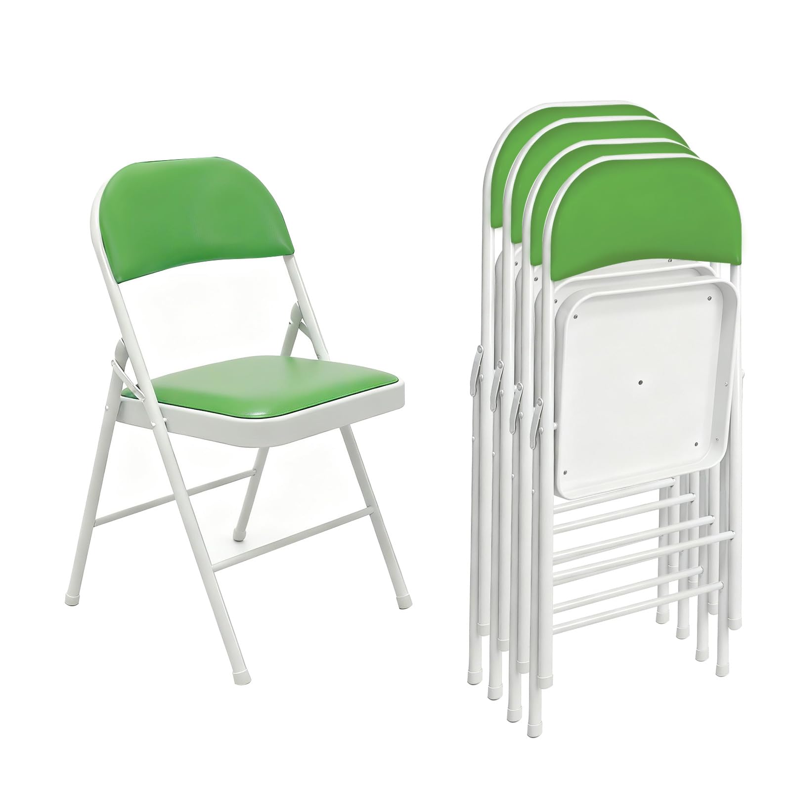 Klappstuhl 4er Set mit PU-Leder & Gepolstert Polsterung, Stabiler Metallrahmen, Leicht & Platzsparend, für Büro, Zuhause, Events Indoor Outdoor(4, Grün)