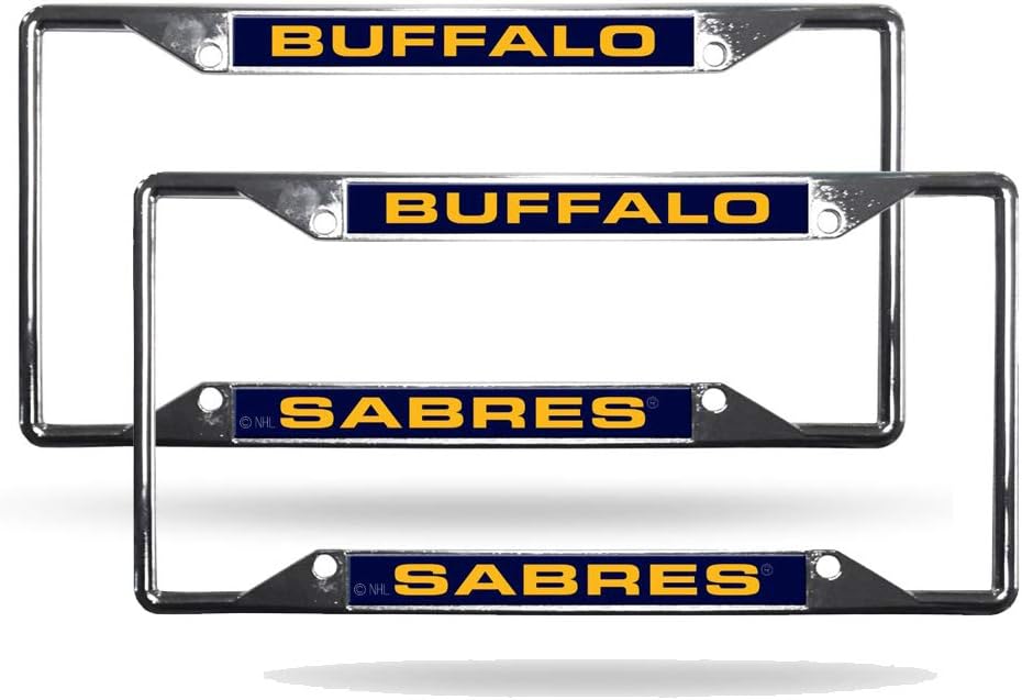 Buffalo Sabres NHL (Set of 2) All Corner EZ View Chrome Metal Laser Cut License Plate Frames