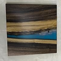 Vista 19 de Mesa de epoxi transparente, mesa de sofá con forma cuadrada, mesa auxiliar de resina de madera, mesa de centro de madera con borde natural para sala