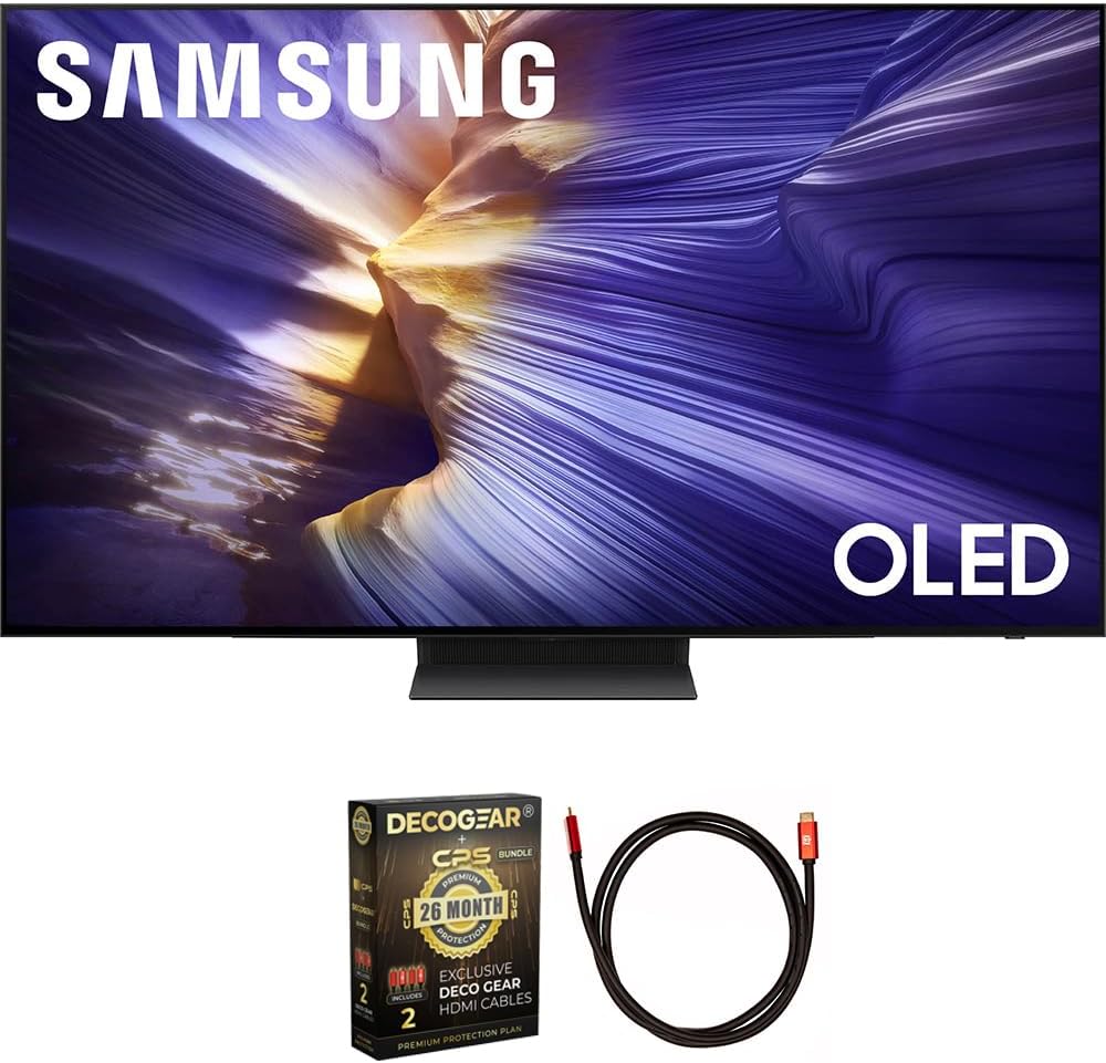 Samsung (Refurbished QN48S90FAEXZA 48 inch OLED 4K S90F Vision AI Smart TV 2025 Bundle with Deco Gear 6FT HDMI 2.0 Cable and CPS Exclusive 26 Month Protection Pack (BEACH-CPS-26M1500) (Renewed)