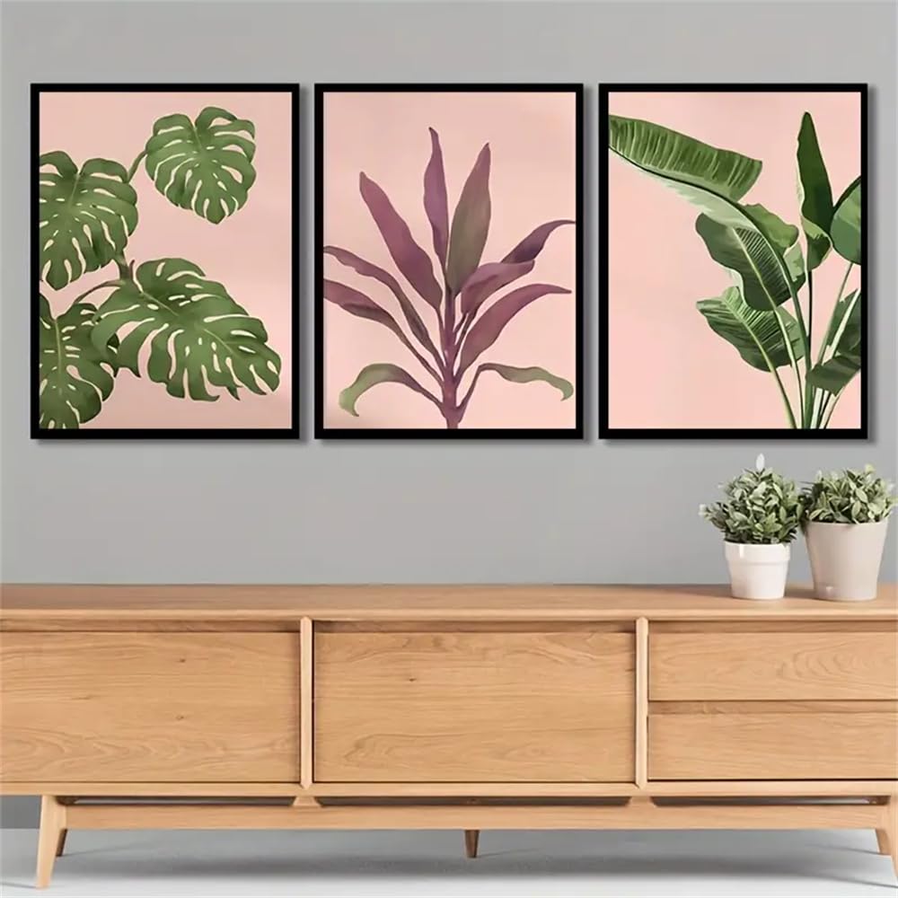 WBYZAC Wall Pictures-Leaves Prints Green Plant Back Bamboo Wall Artwork Abstract Plants Canvas Painting Banana Leaf Poster for Home Office Bedroom Living Room Decor-40 * 50cm*3PCS (No Frame)