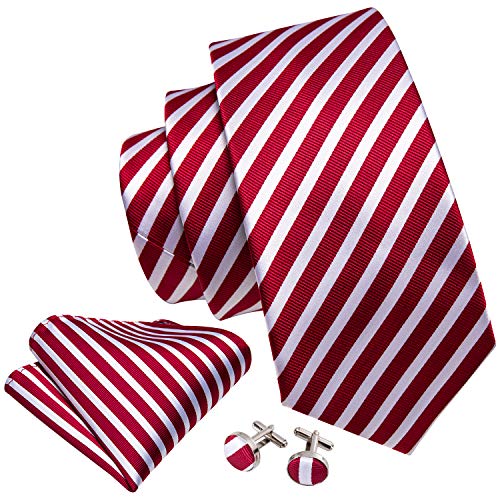 Image of Barry.Wang Man Stripe Ties Set Silk Woven Pocket Square Necktie Cufflinks Formal Party Business