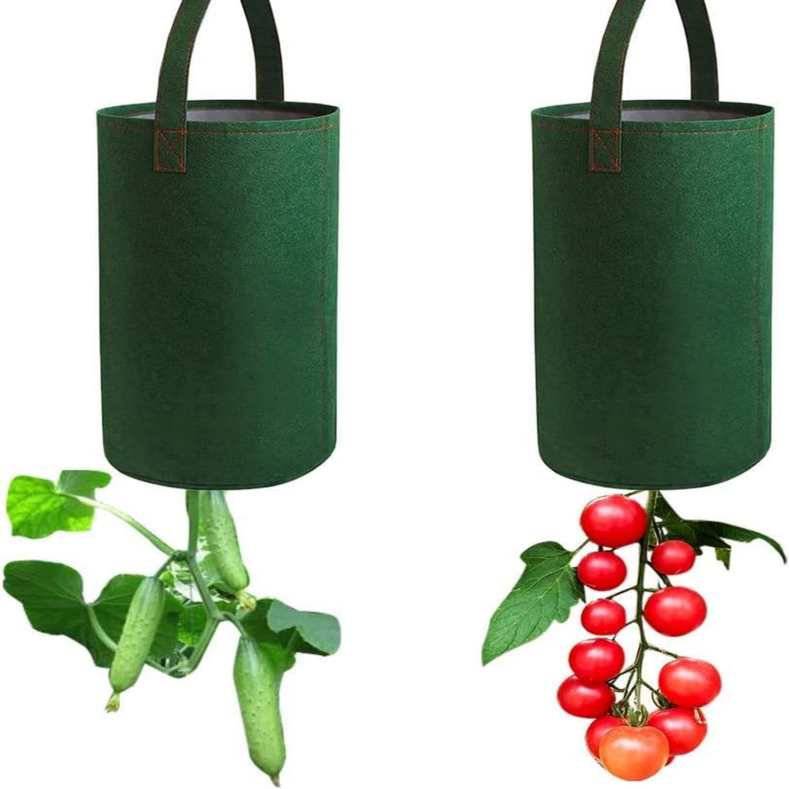 Vasedre 2Pcs Tomato Grow Bag, Upside Down Hanging Strawberry Planters, Durable Felt Plant Grow Bags, Hanging Planters Outdoor for Growing Strawberry Tomato Vegetable Flowers (Green)