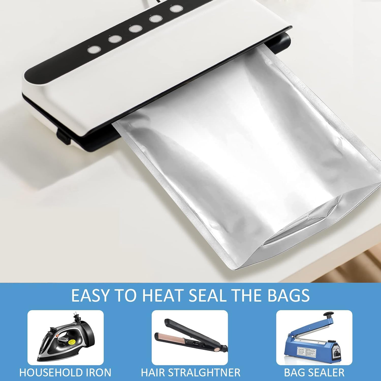 100 bolsas de Mylar de 1 cuarto de galón de grosor, 9.4 mil, 7 x 10 pulgadas, bolsas herméticas de Mylar sellables al vacío para almacenamiento de alimentos a largo plazo (7 x 10 pulgadas (1 cuarto de