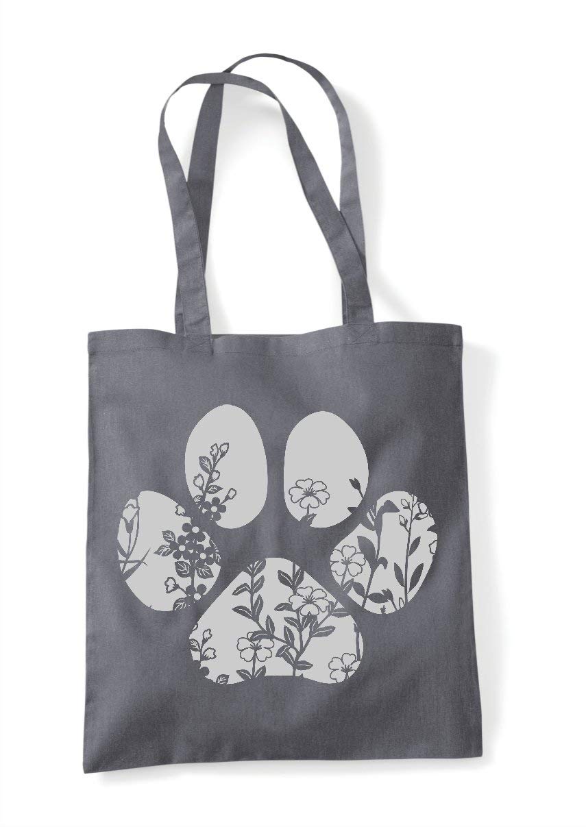 Miammo Floral paw print 1 silhouette patterned cut out tote shopping bag - Dark Grey