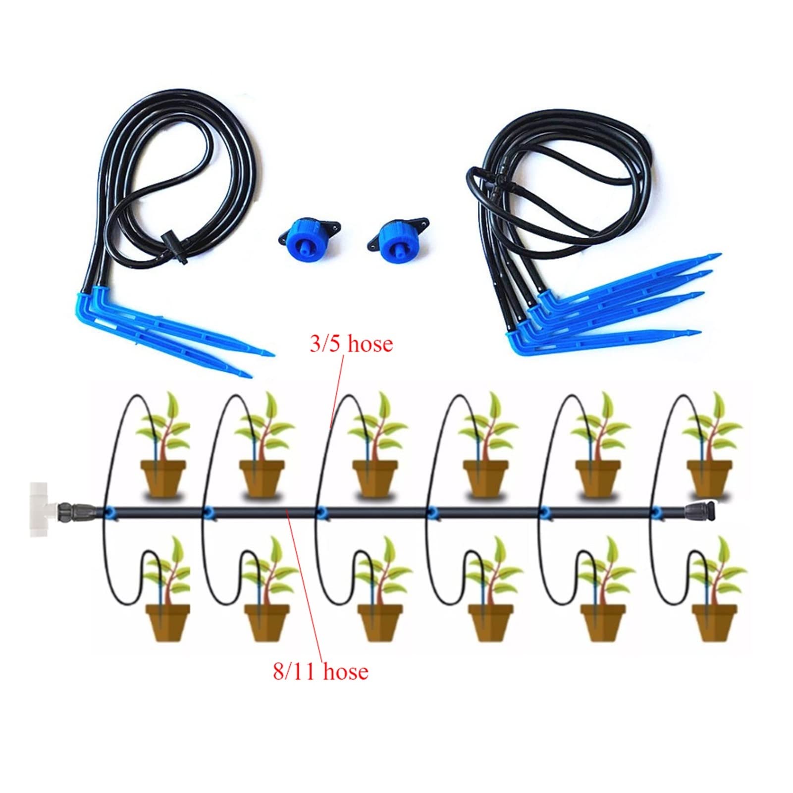 Zestaw do nawadniania kropelkowego 5-30 m 8/11 mm wąż do nawadniania ogrodu wąż do nawadniania kropelkowego z czarną zatyczką końcową (kolor: 20 m)