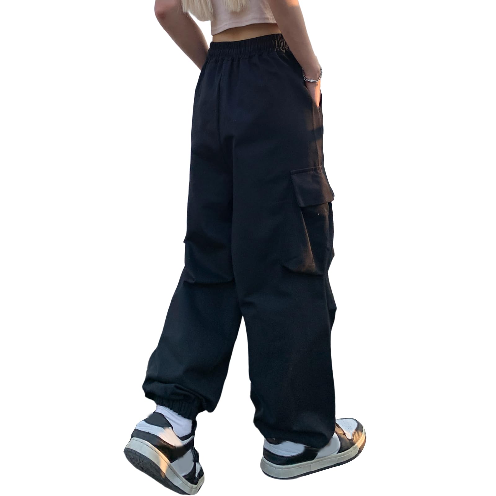 Linsennia Weite Cargohose Damen Sommer Entspannte Passform Y2k Parachute Pants High Waist Freizeithose Teenager Mädchen