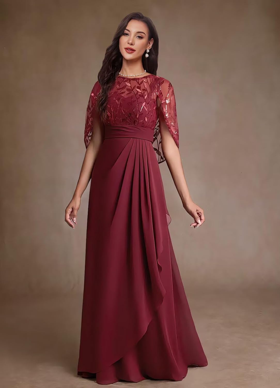 Sequin Laces Mother of Bride Dress with Cape Classy A Line Long Formal Evening Gowns