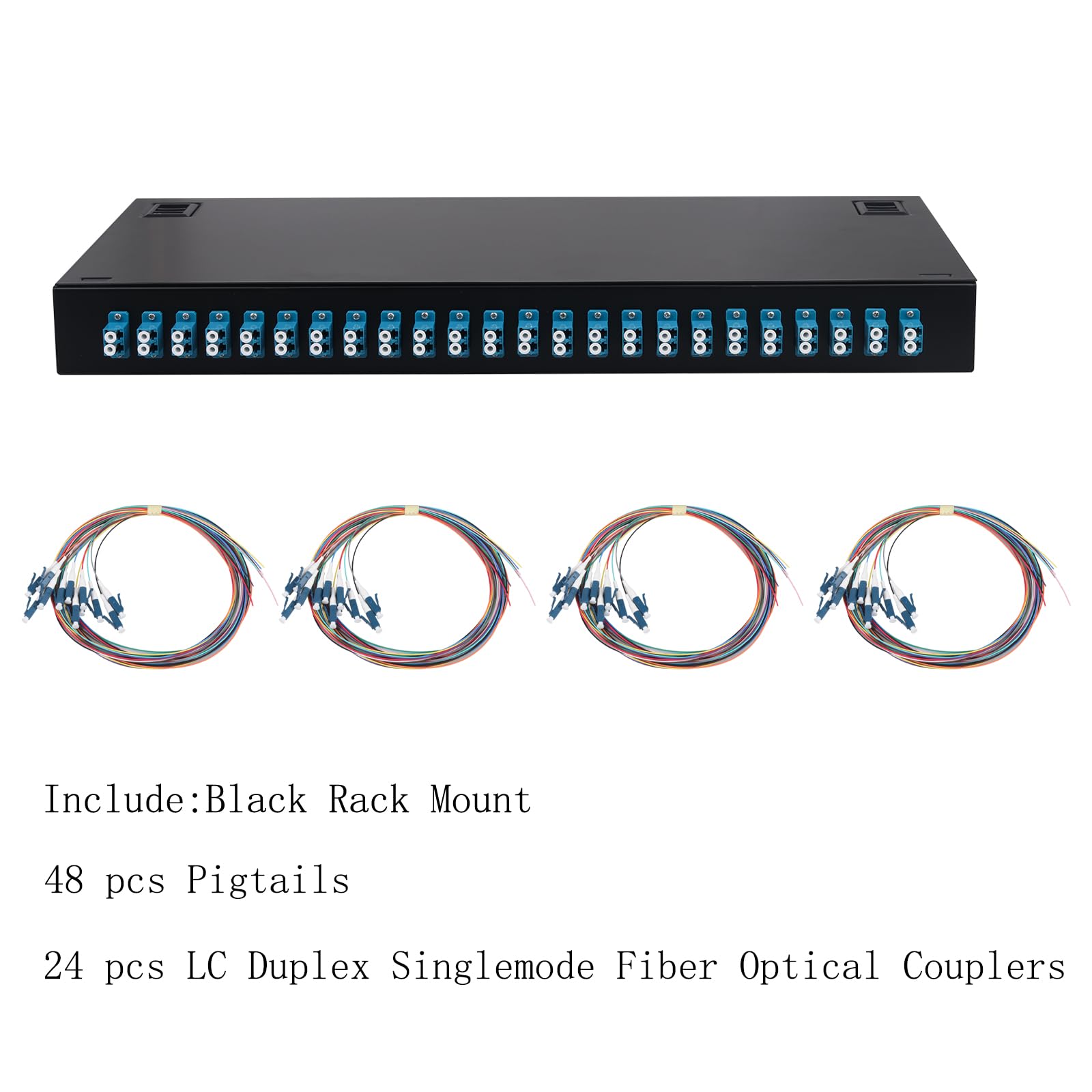 24 Duplex Single Mode 48 Port LC Rack Mount Enclosure Box + vassoi di giunzione Cavi in fibra LC-UPC Kit, 48 Core LGX Patch Panel Box adatto per armadi rack da 19" (include Pigtail e