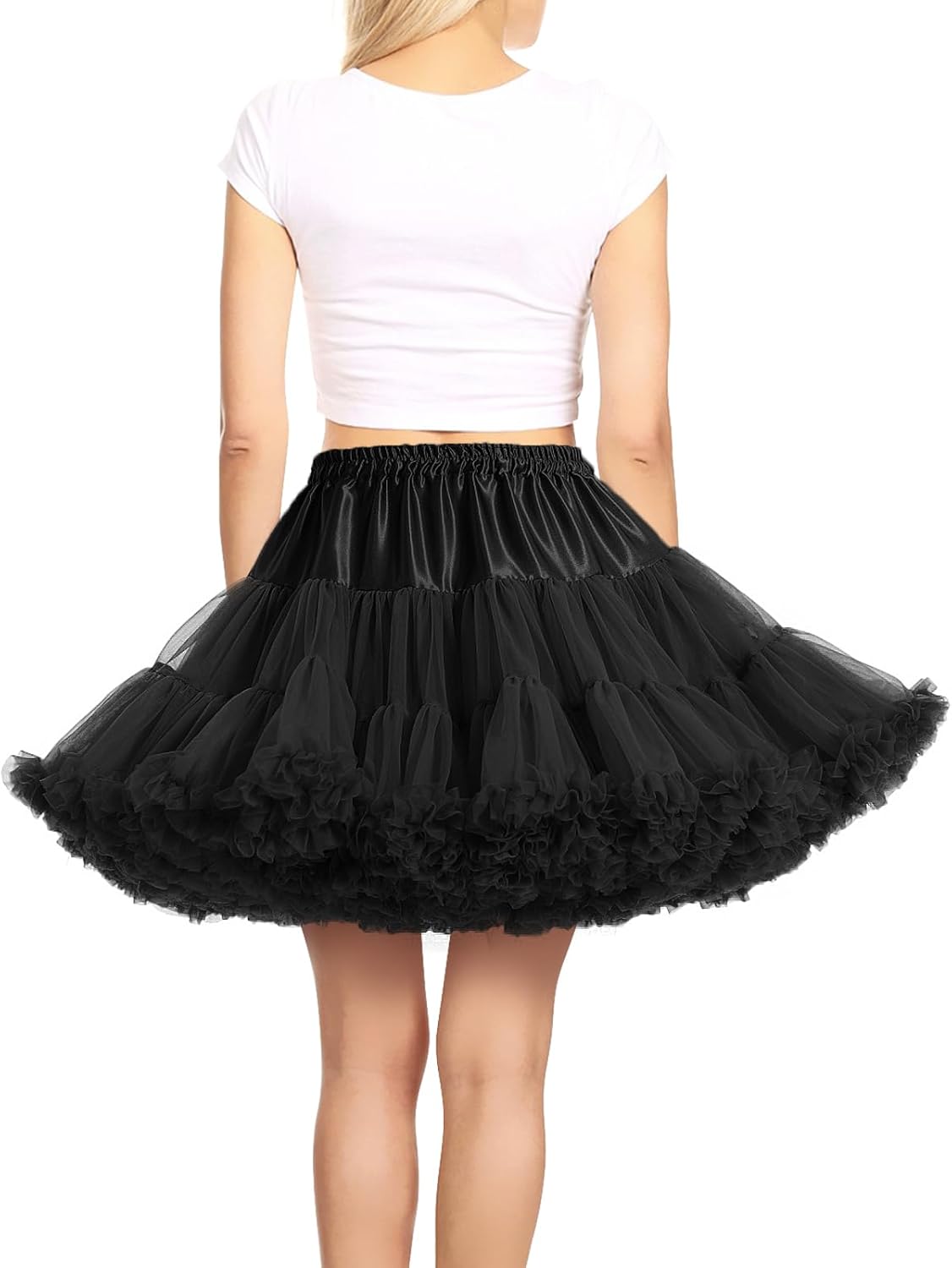 Women's Elastic Waist Chiffon Petticoat Puffy Tutu Tulle Skirt Princess Ballet Dance Pettiskirts Underskirt(black) - Image 5