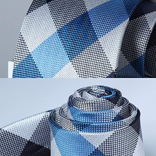 Image of HISDERN Ties for Men Formal Business Plaid Checked Mens Ties and Pocket Square Set Classic Wedding Necktie Handkerchief