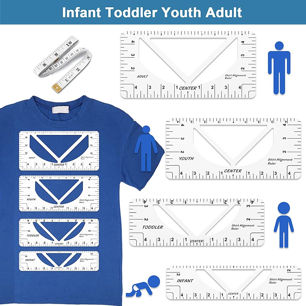 Set 8 Righelli Per Allineamento T-Shirt - Con Metro A Nastro, In PVC