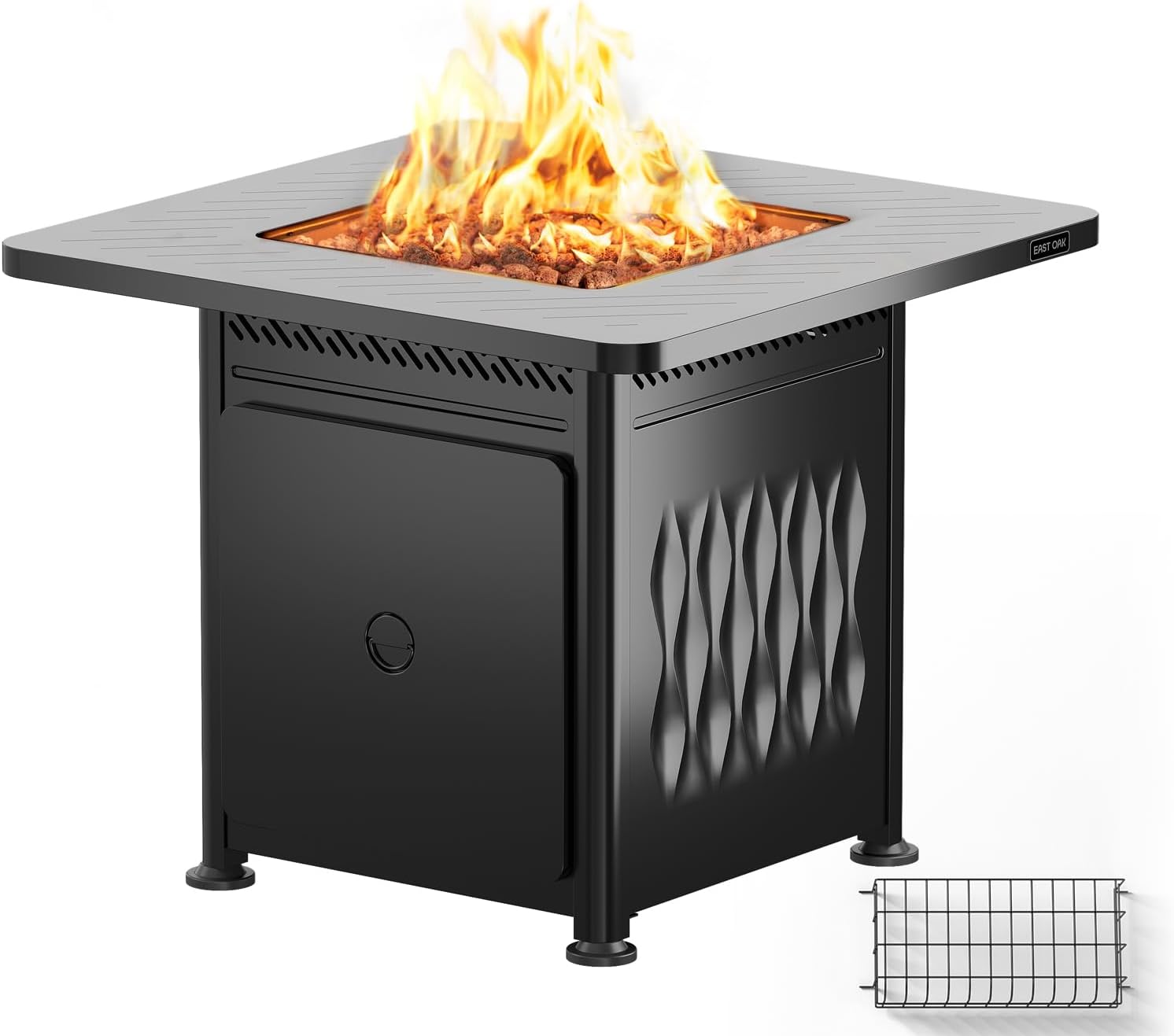 EastOak 28" 52,000 BTU Propane Fire Pit Table with Magnetic Lid, Storage Basket & Lava Rocks - CSA Certified Outdoor Patio Fire Table, Black