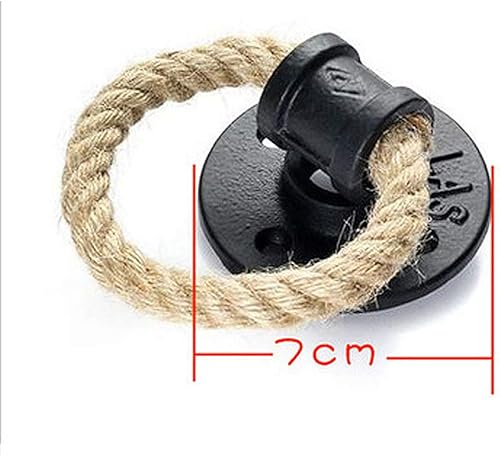 Miniatura 4 de Juego de 4 tiradores de metal rústico de cuerda de cáñamo para puerta de granero, color negro, para interiores o exteriores, de hierro fundido,