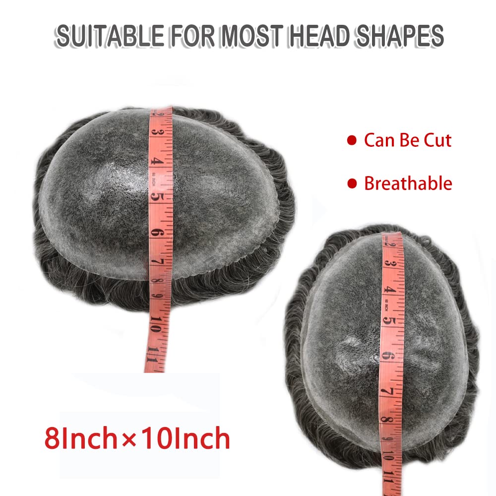 Toupee For Men Inject PU Hair System For Men Full Poly Hair Replacement For Men (8"X10", 260 Darkest Brown with 60% Gray)