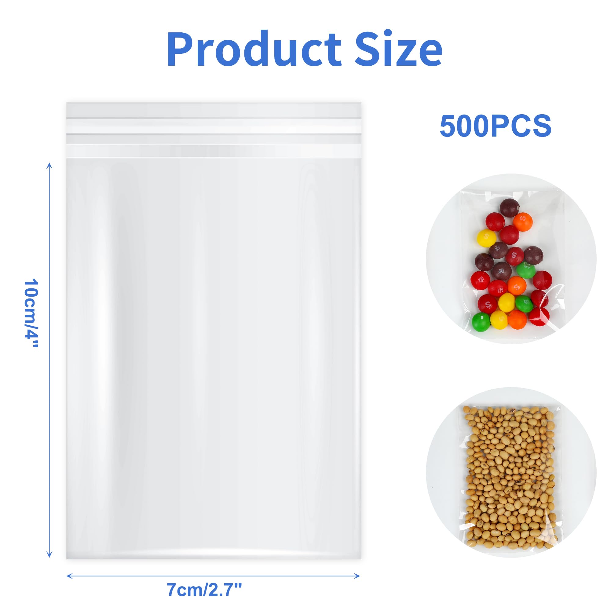 Bolsas de celofán autoadhesivas, bolsas de celofán transparentes resellables, bolsas de celofán autoadhesivas OPP para galletas, dulces, regalos, joyas, tarjetas A6-A10 (500, 2.7 x 4 pulgadas)