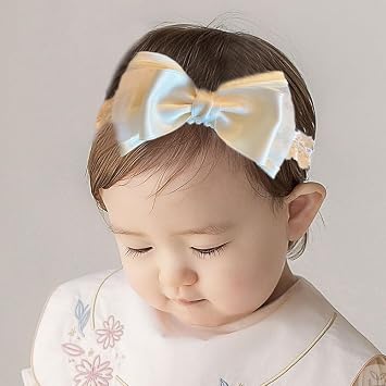 Cute Baby Girl Lace Headband Lace Bow Hair Accessories Elastic Bow Head Wrap for Newborn Infant Toddler Christening Baptism Party Hair Accessories for 0-36 Months Ivory E, Free