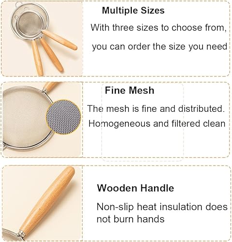Miniatura 3 de 2 coladores de malla fina de acero inoxidable, versátiles tamices de mango largo para harina, té, café, aceite (4 pulgadas)