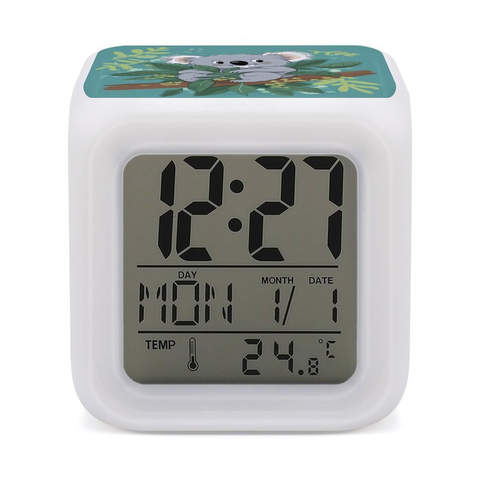 JTREHY 7 Color Changing LED Digital Alarm Clock,Koala Vine Cartoon Printed Wake-up Clock with Temperature Display Home Decoration Alarm Clock for Bedroom Office