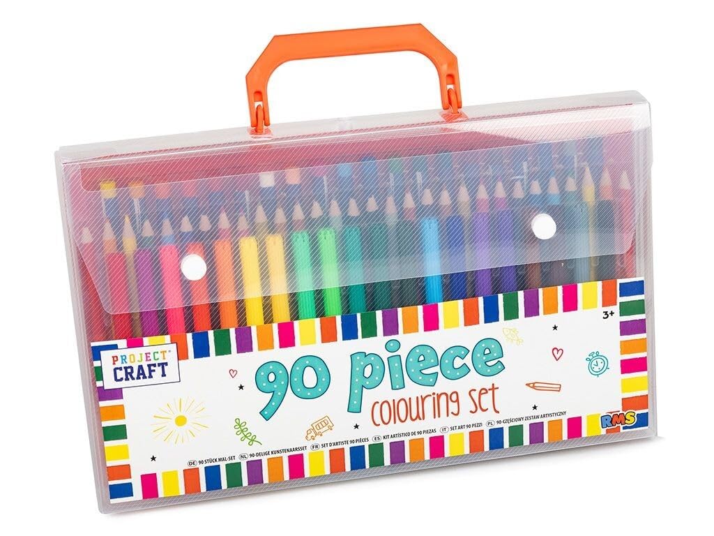 Quickdraw 90 Piece Colouring Set for Kids – Includes Wax Crayons, Oil Pastels, Felt Tip Pens & Colouring Pencils – Art & Craft Kit in Sturdy Carry Case – Ideal for Boys & Girls Aged 3+