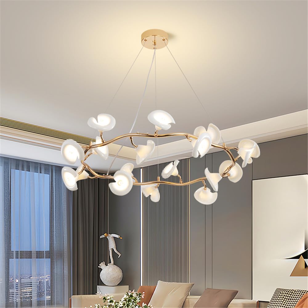 CSXSXAUO Contemporary Ceramic Living Room Chandelier LED Fashion Art Restaurant Bedroom Study Villa Hotel Cafe Bar Counter Pendent Lamp (C D80CM)