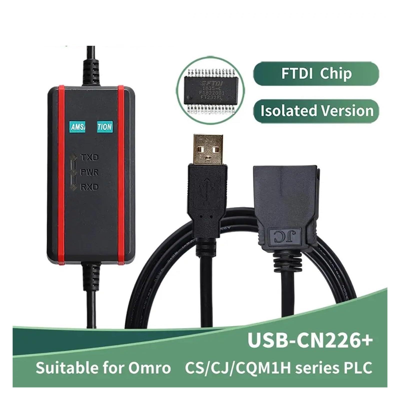 câble de programmation Câble de programmation PLC adapté au câble de téléchargement de puce FTDI Omro série CS/CJ/CQM1H USB-CN226+(Black FTDI Type)