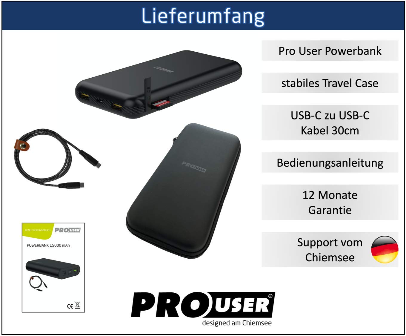 Pro User Batterie externe 3 en 1 + hub USB + lecteur de carte SD ; batterie haute performance de 20,100 mAh : 30 W USB-C Power Delivery Plus 2 x 18 W USB-A, câble USB et étui de voyage inclus : charge