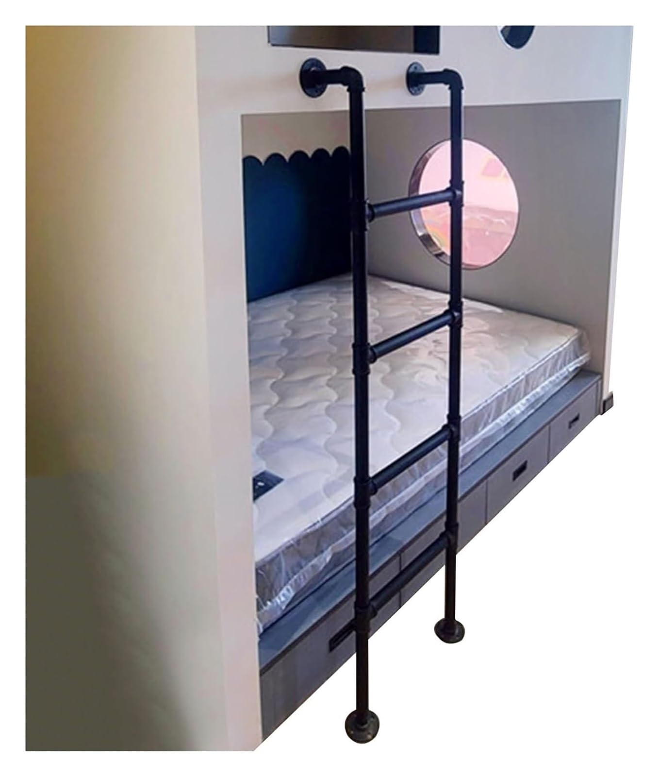 Escalera para literas, Escalera para Cama, para Casas, Balcones, Taburete para Subir escaleras para Adultos con Almohadillas para peldaños, de pie (Color: Negro, tamaño: 1,8 m/5,9 pies/70,9