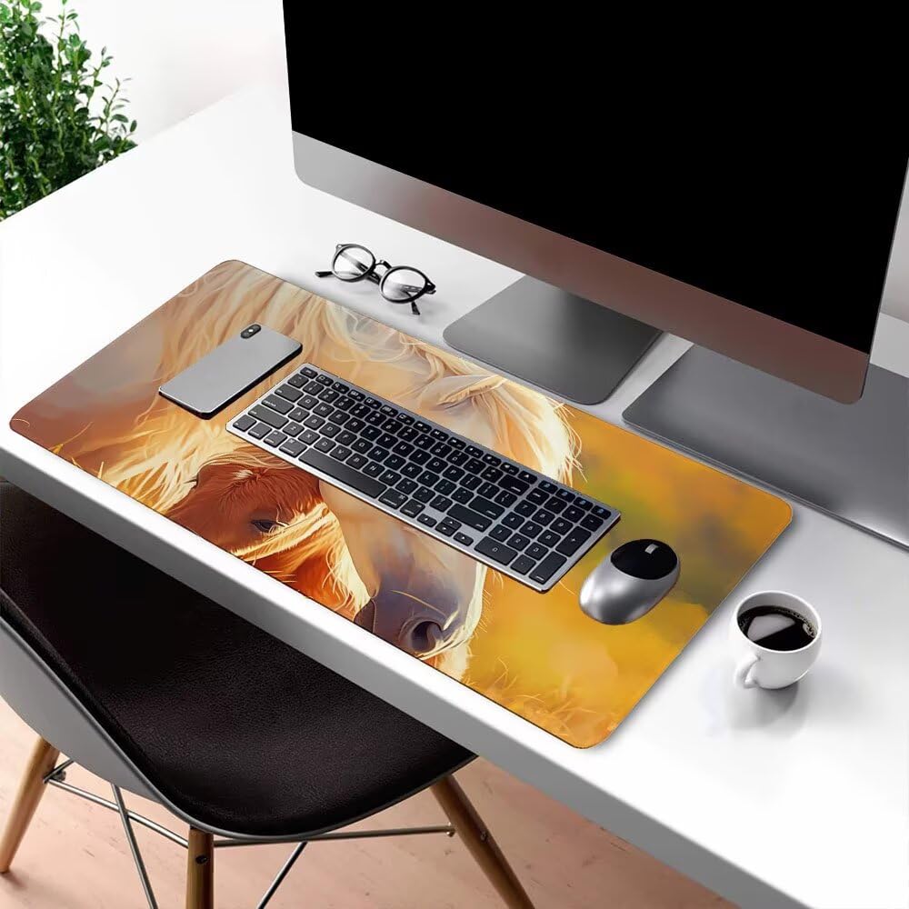 Podkładka pod mysz dla graczy koń 1800 x 900 x 3 mm biała XXL rozszerzona podkładka pod mysz matowa podkładka pod mysz z antypoślizgową gumową podstawą, podkładka pod mysz do komputera, komputera